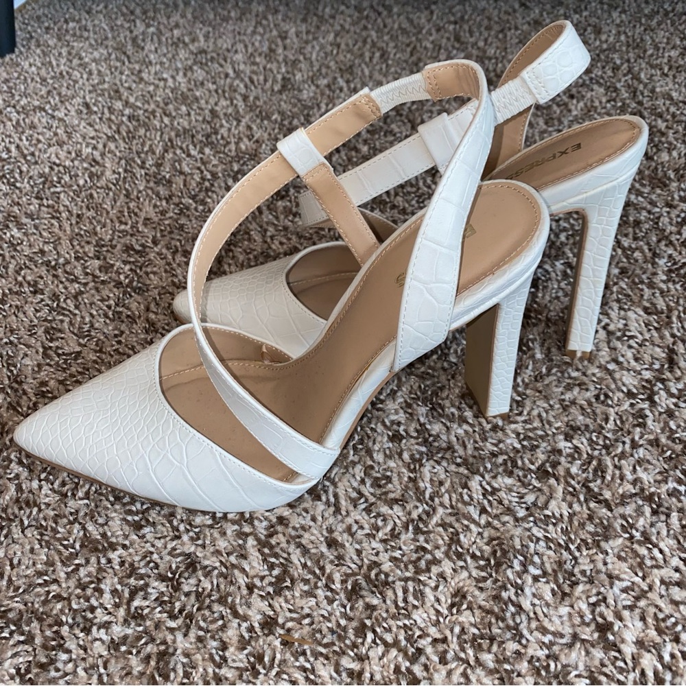 White Faux Crocodile Express Heels